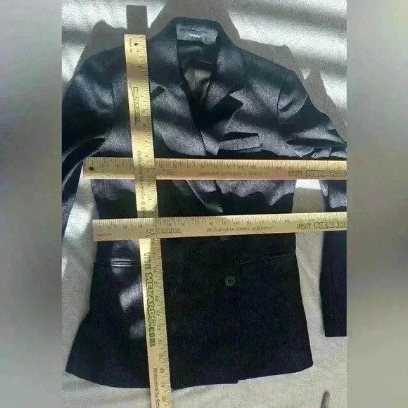 🔥🔥 NWOT Theory Double Breasted Deadstock Denim Coat Blazer Dark Blue 00 Jacket - Picture 16 of 16